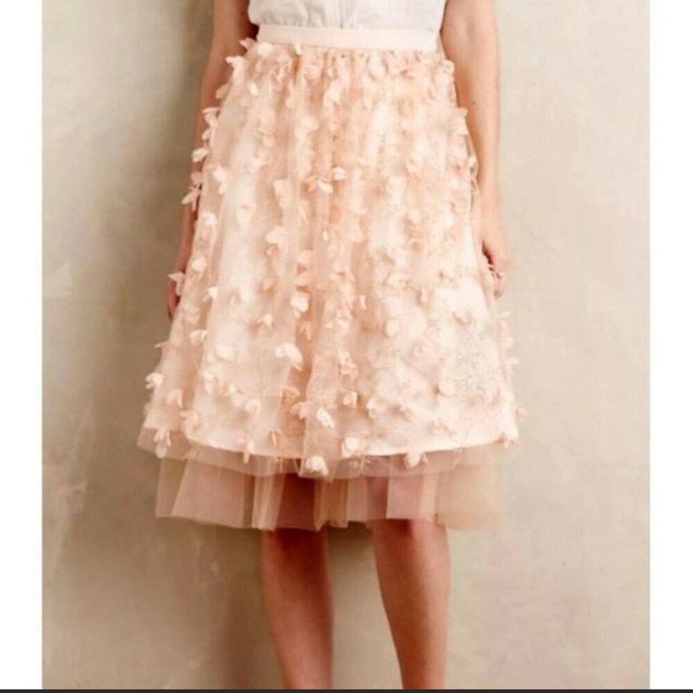 NWT Anthropologie Eva Franco Fluttered Fete Midi Skirt Tulle Pink Flower Size 0
